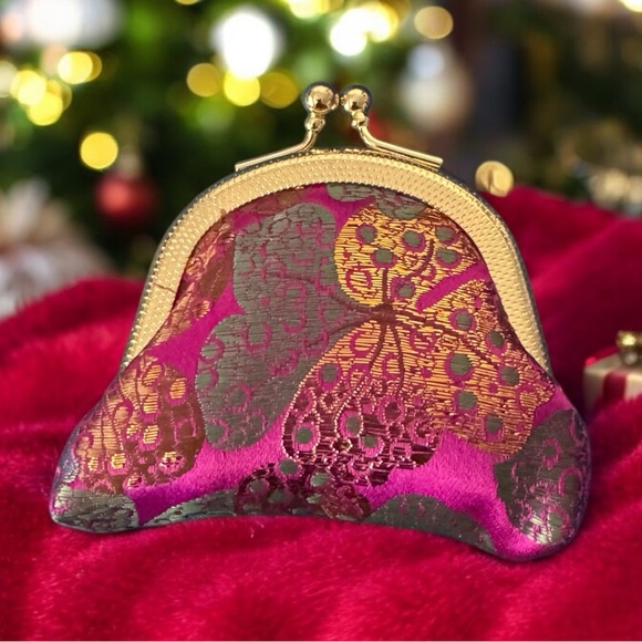 Kisslock Coin Purse - Brocade Print Small Clasp Vintage-Style Wallet - Picture 4 of 9